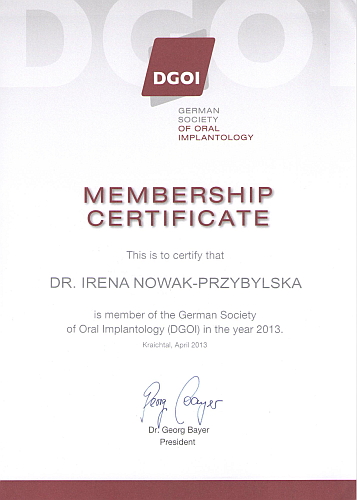 Certyfikaty dr Ireny Przybylskiej - 2013