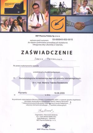 Certyfikaty dr Ireny Przybylskiej - 2009