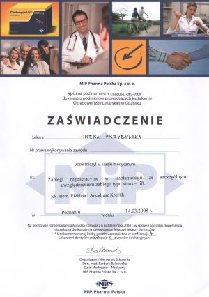 Certyfikaty dr Ireny Przybylskiej - 2008