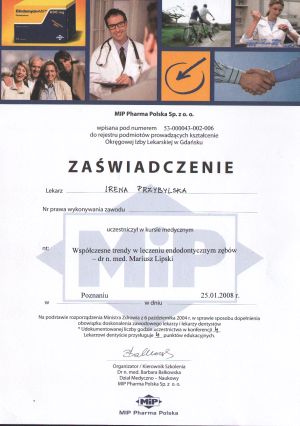 Certyfikaty dr Ireny Przybylskiej - 2008