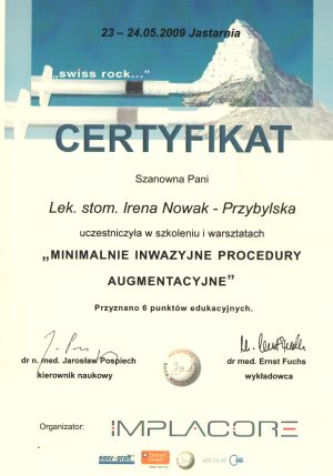 Certyfikaty dr Ireny Przybylskiej - 2009