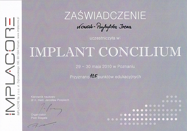 Certyfikaty dr Ireny Przybylskiej - 2010