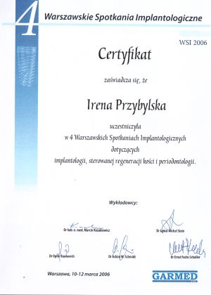 Certyfikaty dr Ireny Przybylskiej - 2006