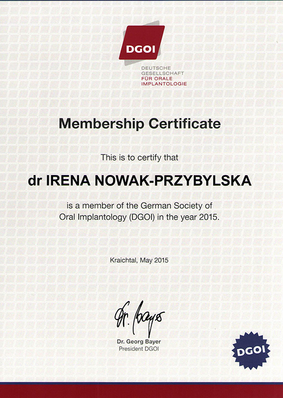 Certyfikaty dr Ireny Przybylskiej - 2015